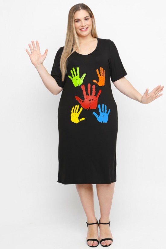 A23-200V-S-12 Φόρεμα με στάμπα - Μαύρο