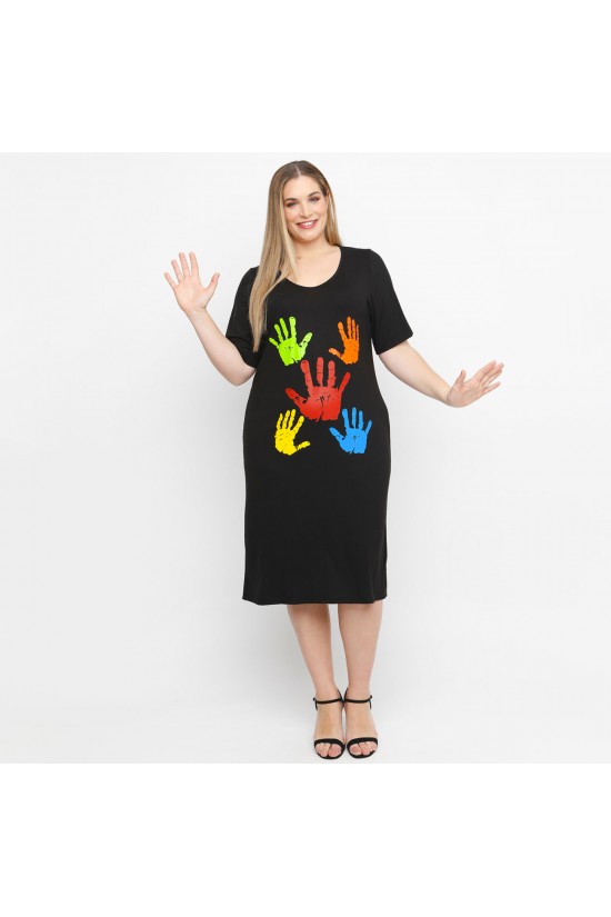 A23-200V-S-12 Φόρεμα με στάμπα - Μαύρο