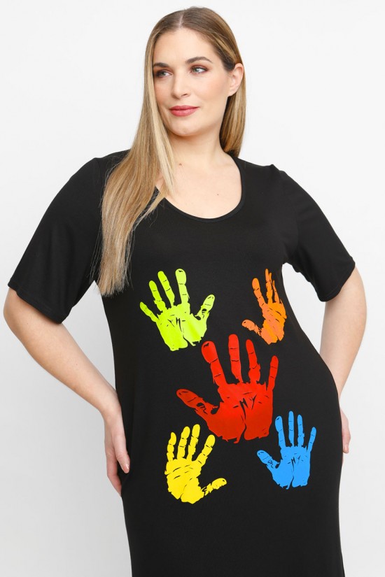 A23-200V-S-12 Φόρεμα με στάμπα - Μαύρο