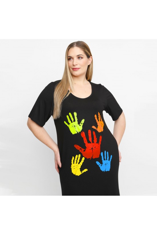 A23-200V-S-12 Φόρεμα με στάμπα - Μαύρο