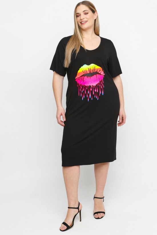 A23-200V-S-13 Φόρεμα με στάμπα - Μαύρο