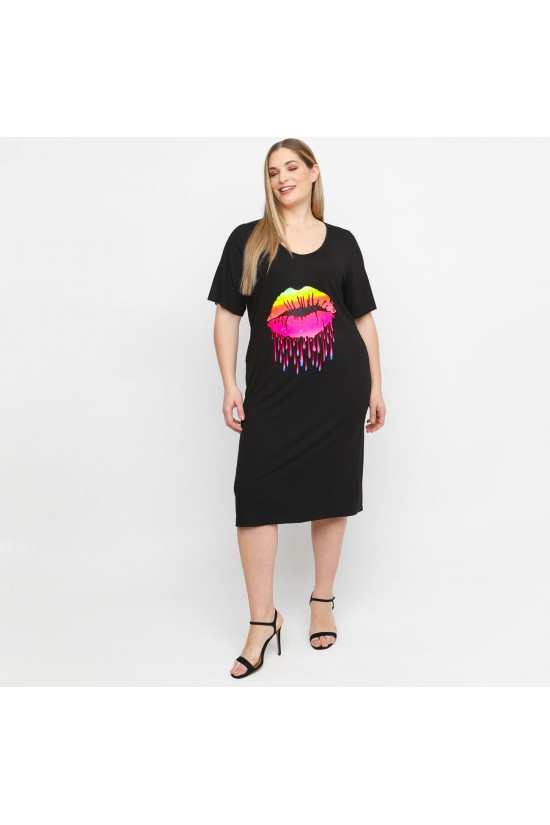 A23-200V-S-13 Φόρεμα με στάμπα - Μαύρο A23-200V-S-13 Φόρεμα με στάμπα - Μαύρο