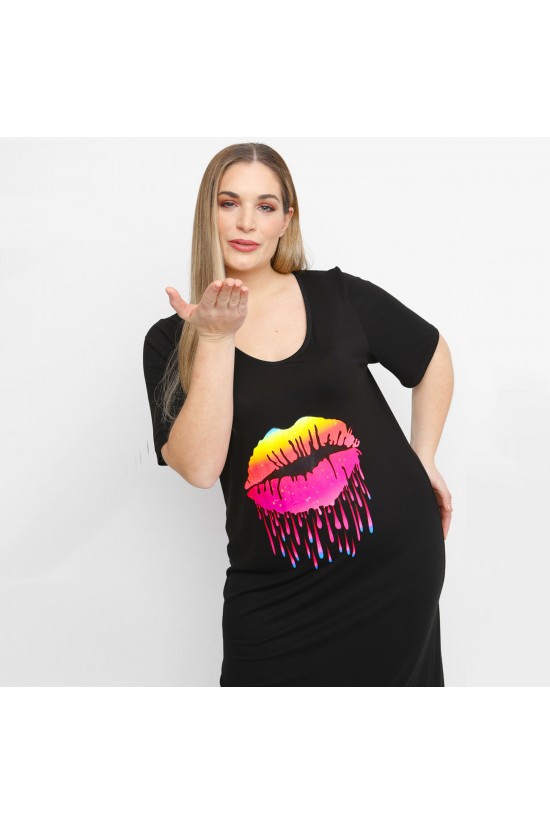 A23-200V-S-13 Φόρεμα με στάμπα - Μαύρο A23-200V-S-13 Φόρεμα με στάμπα - Μαύρο