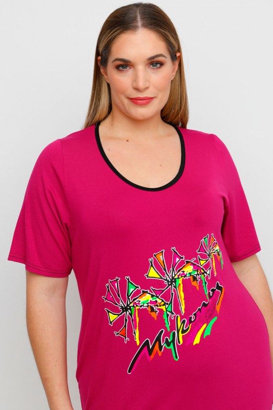 A23-200V-S-14 Φόρεμα με στάμπα - Φούξια