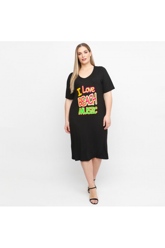 A23-200V-S-15 Φόρεμα με στάμπα - Μαύρο