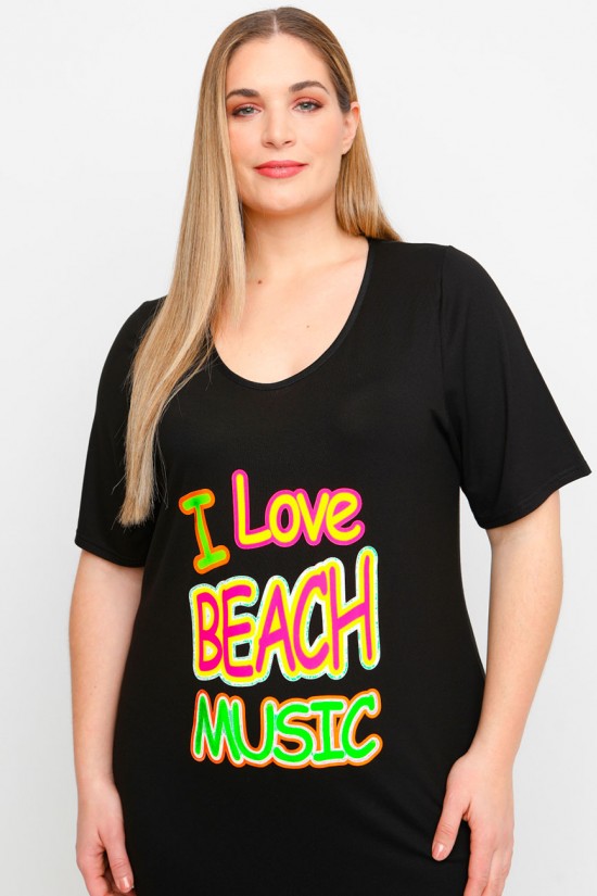 A23-200V-S-15 Φόρεμα με στάμπα - Μαύρο