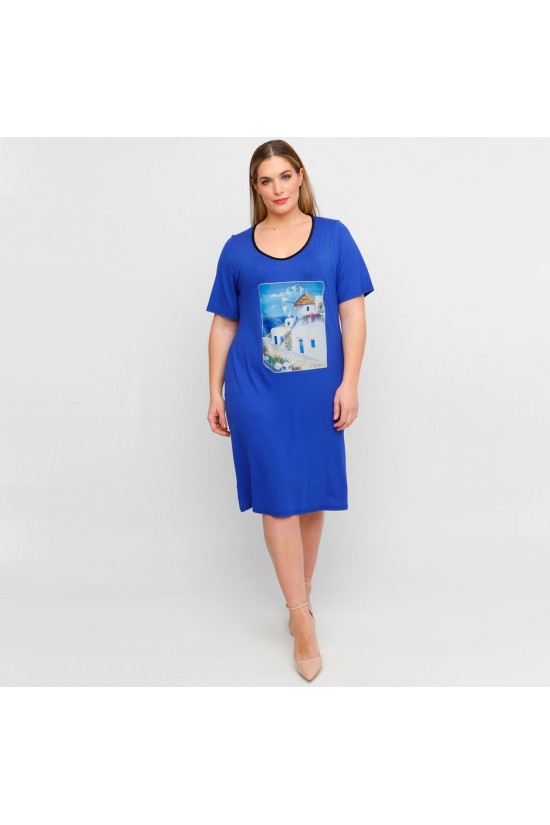 A23-200V-S-16 Φόρεμα με στάμπα - Μπλε Ρουά