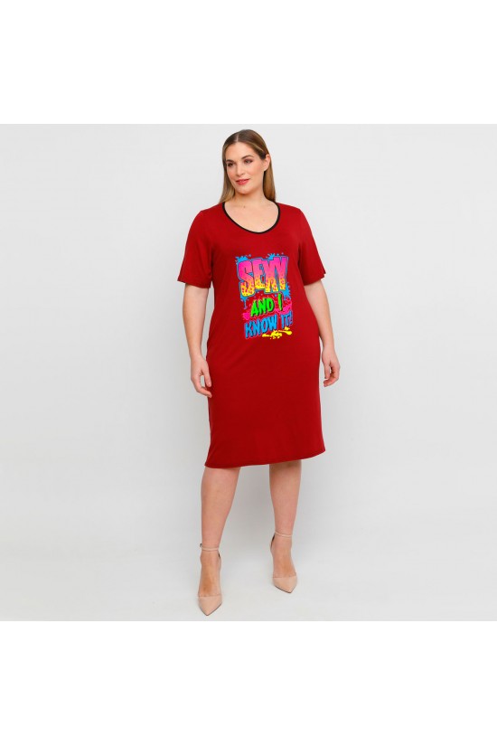 A23-200V-S-17 Φόρεμα με στάμπα - Μπορντώ