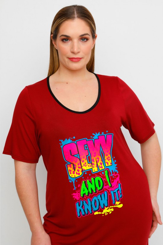 A23-200V-S-17 Φόρεμα με στάμπα - Μπορντώ