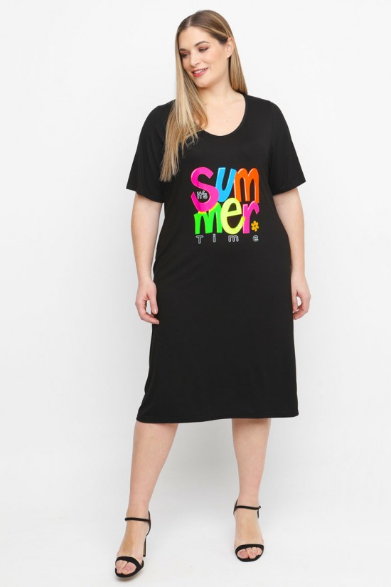 A23-200V-S-19 Φόρεμα με στάμπα - Μαύρο