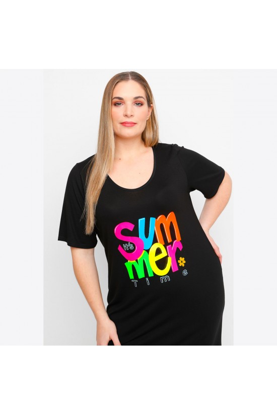 A23-200V-S-19 Φόρεμα με στάμπα - Μαύρο