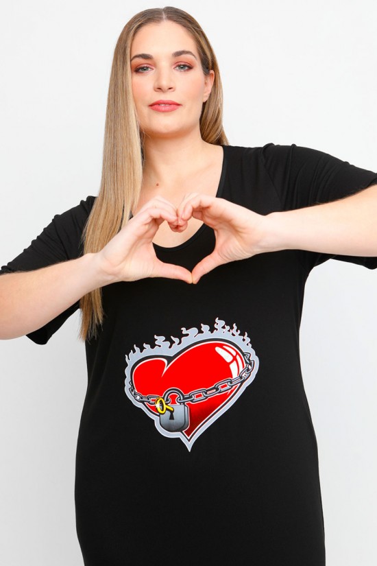 A23-200V-S-20 Φόρεμα με στάμπα - Μαύρο