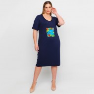 A23-200V-S-21 Φόρεμα με στάμπα - Μπλε Μαρέν