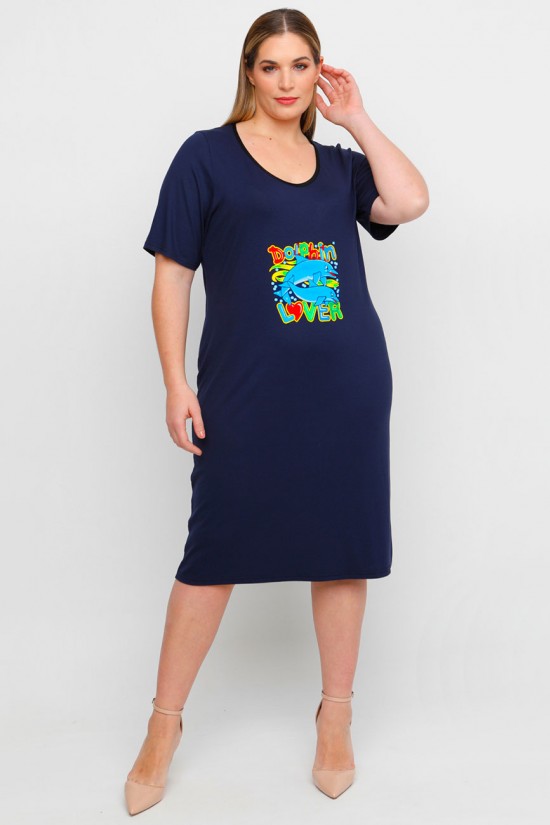 A23-200V-S-21 Φόρεμα με στάμπα - Μπλε Μαρέν