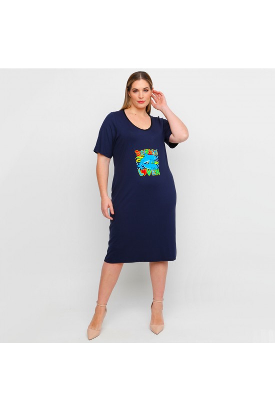 A23-200V-S-21 Φόρεμα με στάμπα - Μπλε Μαρέν