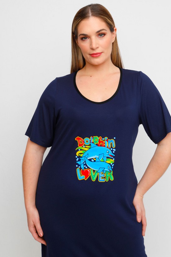 A23-200V-S-21 Φόρεμα με στάμπα - Μπλε Μαρέν