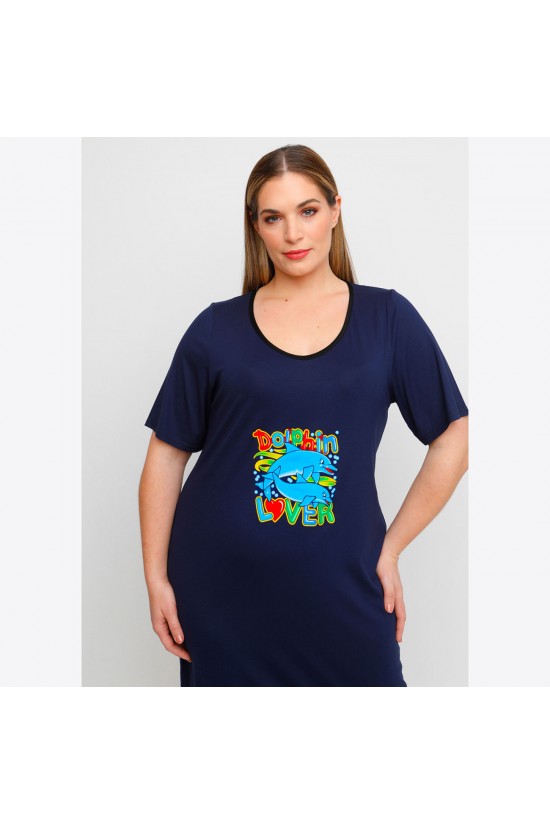 A23-200V-S-21 Φόρεμα με στάμπα - Μπλε Μαρέν