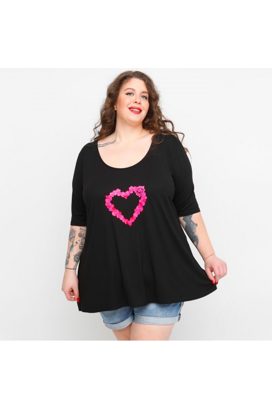 A23-208L-S-28 Μπλούζα με λαιμόκοψη ανοιχτή με στάμπα - Μαύρο A23-208L-S-28 Μπλούζα με λαιμόκοψη ανοιχτή με στάμπα - Μαύρο