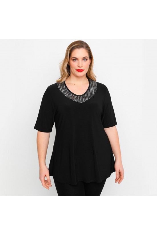 A23-2114 Μπλούζα με Εμπριμέ στο λαιμό