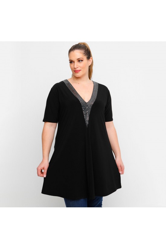 A23-2176V Μπλουζοφόρεμα με V λαιμό εμπριμέ