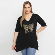 A23-228V-S-18-B Μπλούζα V με στάμπα - Μαύρο