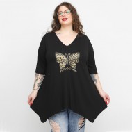 A23-228V-S-18-B Μπλούζα V με στάμπα - Μαύρο