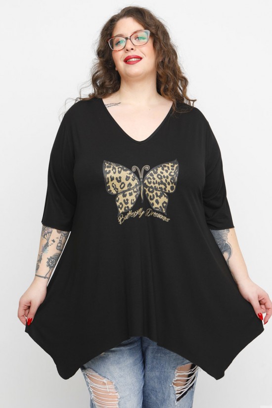 A23-228V-S-18-B Μπλούζα V με στάμπα - Μαύρο