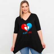 A23-228V-S-23-B Μπλούζα V με στάμπα - Μαύρο