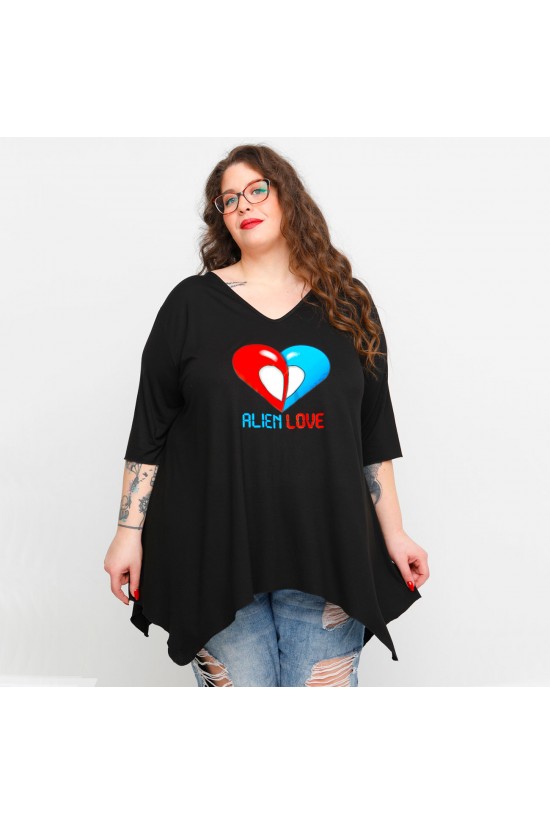 A23-228V-S-23-B Μπλούζα V με στάμπα - Μαύρο