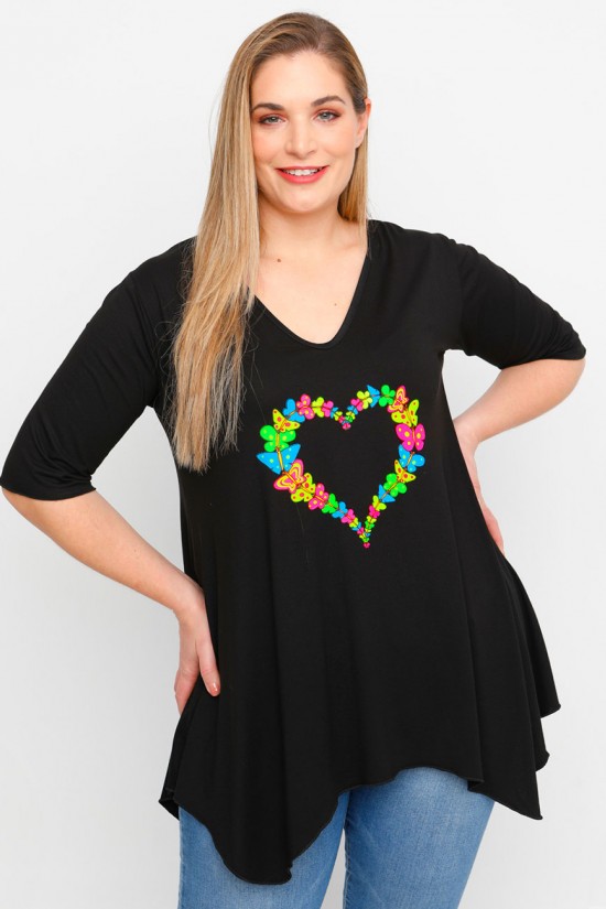 A23-228V-S-24-B Μπλούζα V με στάμπα - Μαύρο