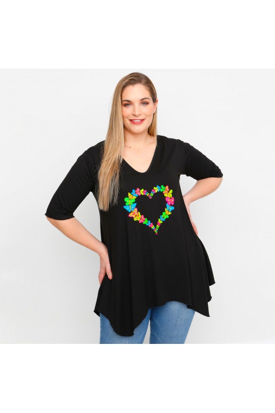 A23-228V-S-24-B Μπλούζα V με στάμπα - Μαύρο A23-228V-S-24-B Μπλούζα V με στάμπα - Μαύρο