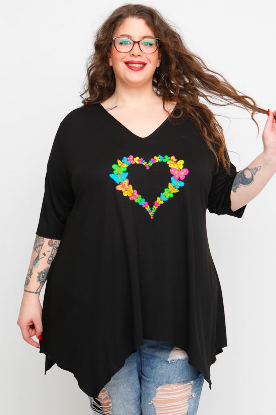 A23-228V-S-24-B Μπλούζα V με στάμπα - Μαύρο