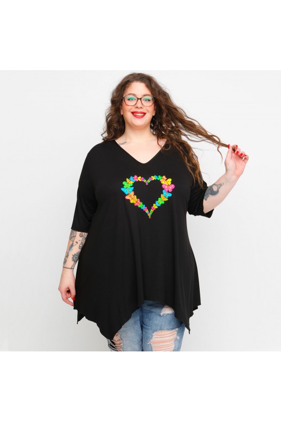 A23-228V-S-24-B Μπλούζα V με στάμπα - Μαύρο A23-228V-S-24-B Μπλούζα V με στάμπα - Μαύρο