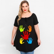 A23-245M-S-12-B Μπλουζοφόρεμα με ανοιχτή λαιμόκοψη με σούρα και στάμπα