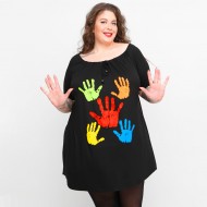 A23-245M-S-12-B Μπλουζοφόρεμα με ανοιχτή λαιμόκοψη με σούρα και στάμπα