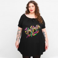 A23-245M-S-14 Μπλουζοφόρεμα με ανοιχτή λαιμόκοψη με σούφρα και στάμπα