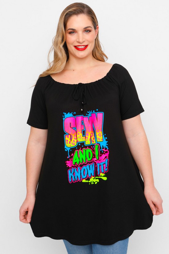 A23-245M-S-17-B Μπλουζοφόρεμα με ανοιχτή λαιμόκοψη και στάμπα