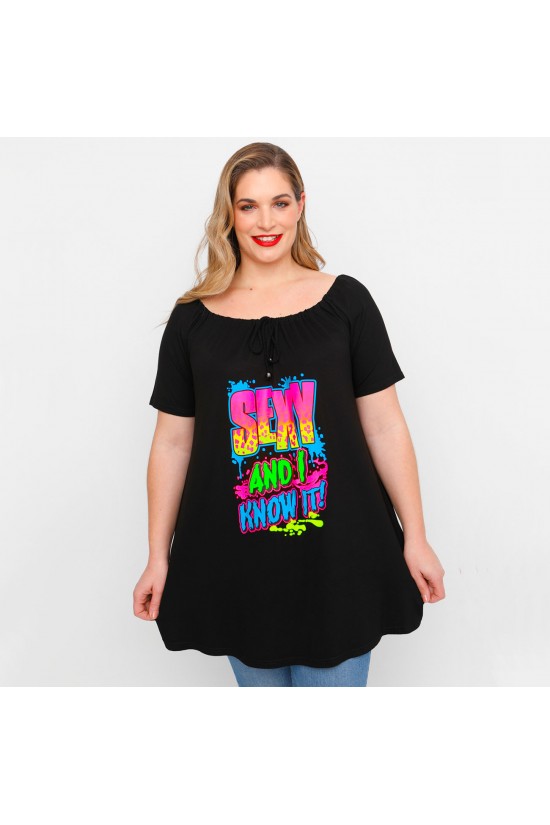 A23-245M-S-17 Μπλουζοφόρεμα με ανοιχτή λαιμόκοψη και στάμπα