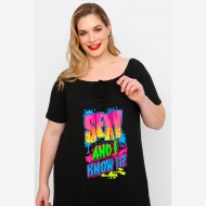 A23-245M-S-17 Μπλουζοφόρεμα με ανοιχτή λαιμόκοψη και στάμπα