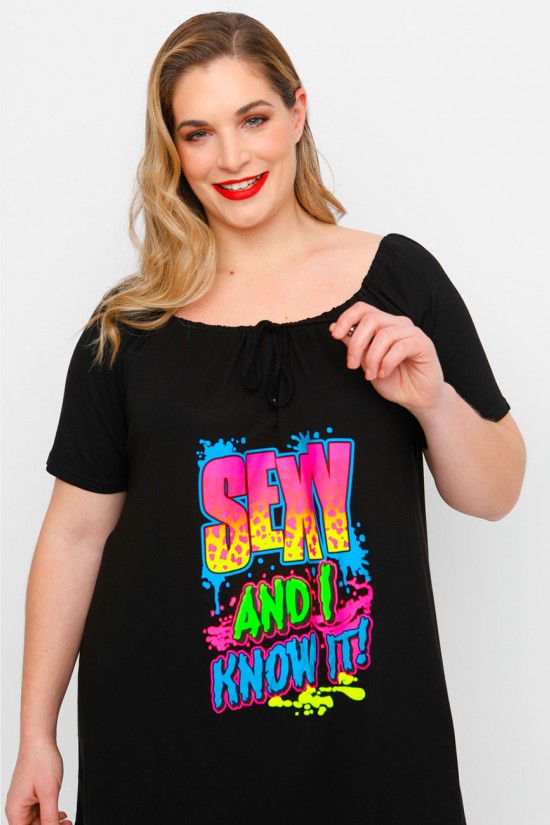 A23-245M-S-17 Μπλουζοφόρεμα με ανοιχτή λαιμόκοψη και στάμπα