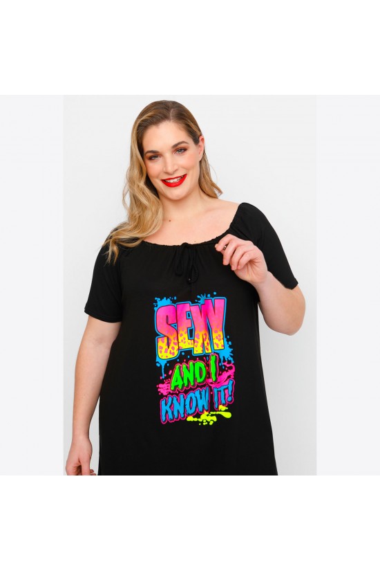 A23-245M-S-17 Μπλουζοφόρεμα με ανοιχτή λαιμόκοψη και στάμπα