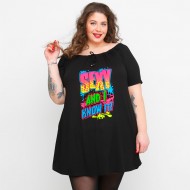 A23-245M-S-17-B Μπλουζοφόρεμα με ανοιχτή λαιμόκοψη και στάμπα