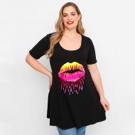 A23-276-S-13 Μπλουζοφόρεμα με στάμπα - Μαύρο