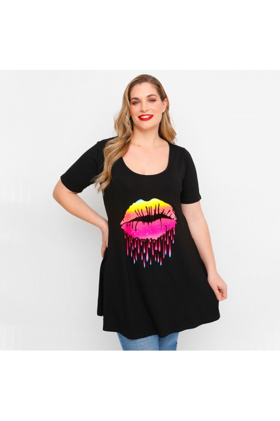 A23-276-S-13-B Μπλουζοφόρεμα με στάμπα - Μαύρο