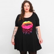 A23-276-S-13-B Μπλουζοφόρεμα με στάμπα - Μαύρο