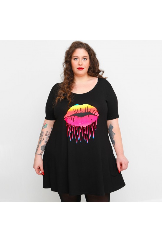 A23-276-S-13-B Μπλουζοφόρεμα με στάμπα - Μαύρο