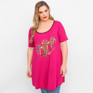A23-276-S-14 Μπλουζοφόρεμα με στάμπα - Φούξια