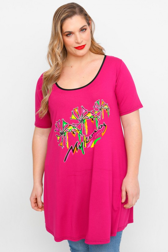 A23-276-S-14 Μπλουζοφόρεμα με στάμπα - Φούξια