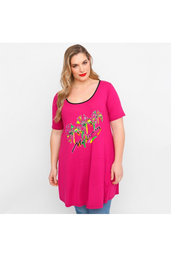 A23-276-S-14 Μπλουζοφόρεμα με στάμπα - Φούξια