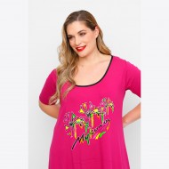 A23-276-S-14 Μπλουζοφόρεμα με στάμπα - Φούξια